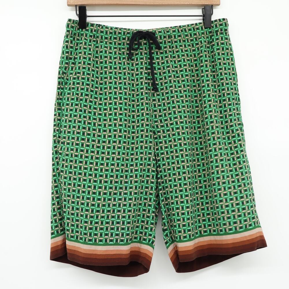 Dries Van Noten Men's Pasadena Shorts Green Multi Color Geometric Pattern Sz S